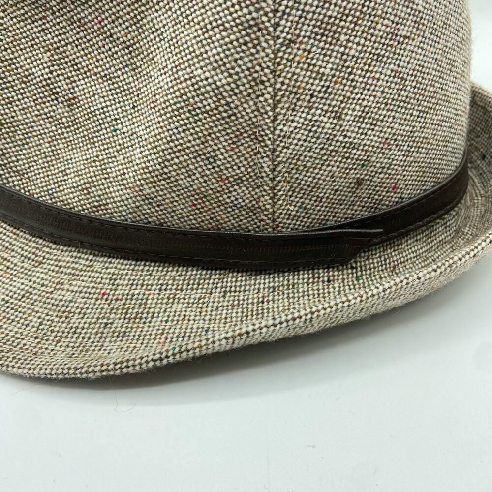 Tweed Fedora Hat Light Brown‎ with Faux Leather Skinny Band - Picture 11 of 12